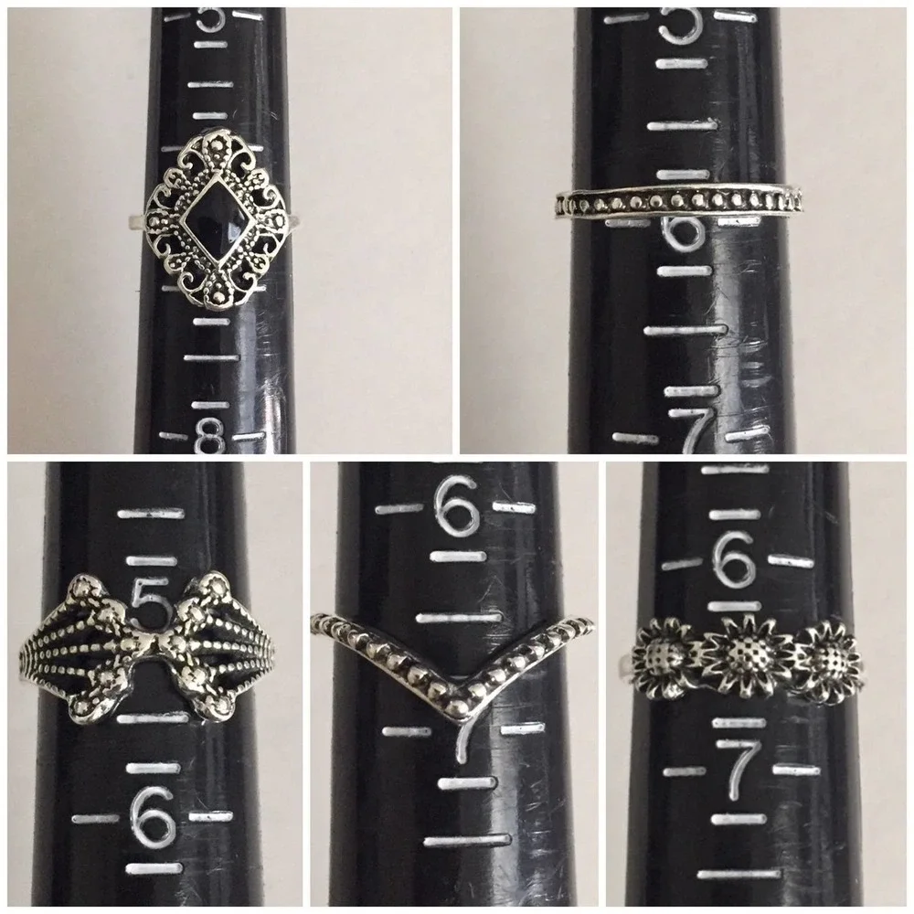 15 Piece Dark Floral Midi Ring Set